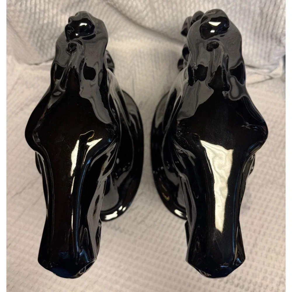 Vintage Pair High Shine Glazed Black Stallion Horse Head Bookends Sculptures